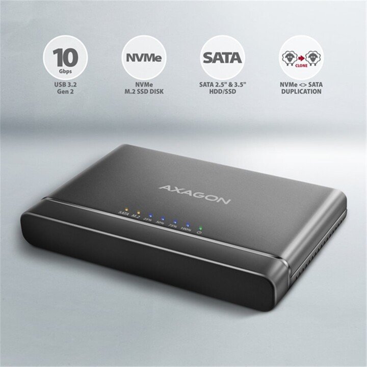 Axagon ADSA-CC Docking Station USB-C 10Gbps - NVMe M.2 SSD & SATA 2.5"/3.5" - Thumbnail 2