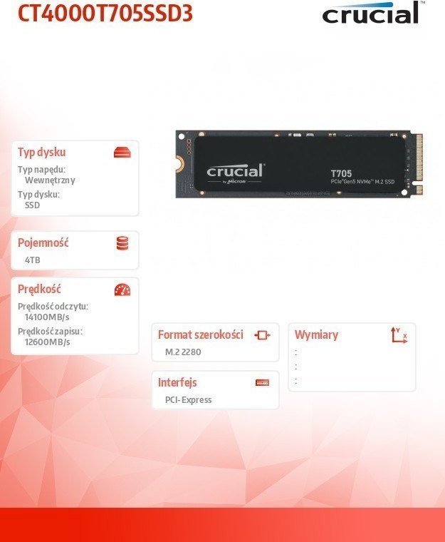 Crucial T705 SSD, 4TB, M.2 2280 PCI-E x4 Gen5 - Thumbnail 2