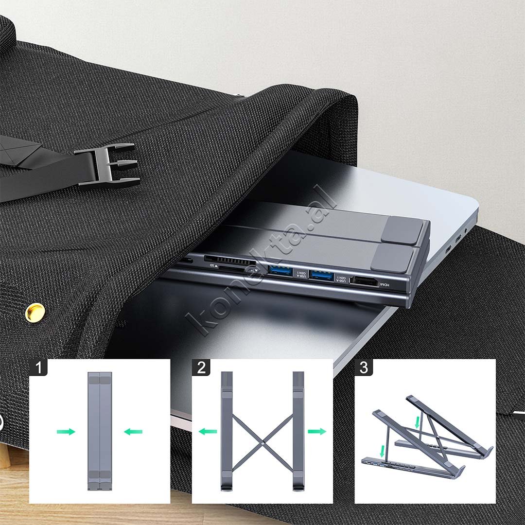 Choetech Laptop Holder with Integrated HUB Adapter, Silver - Thumbnail 6
