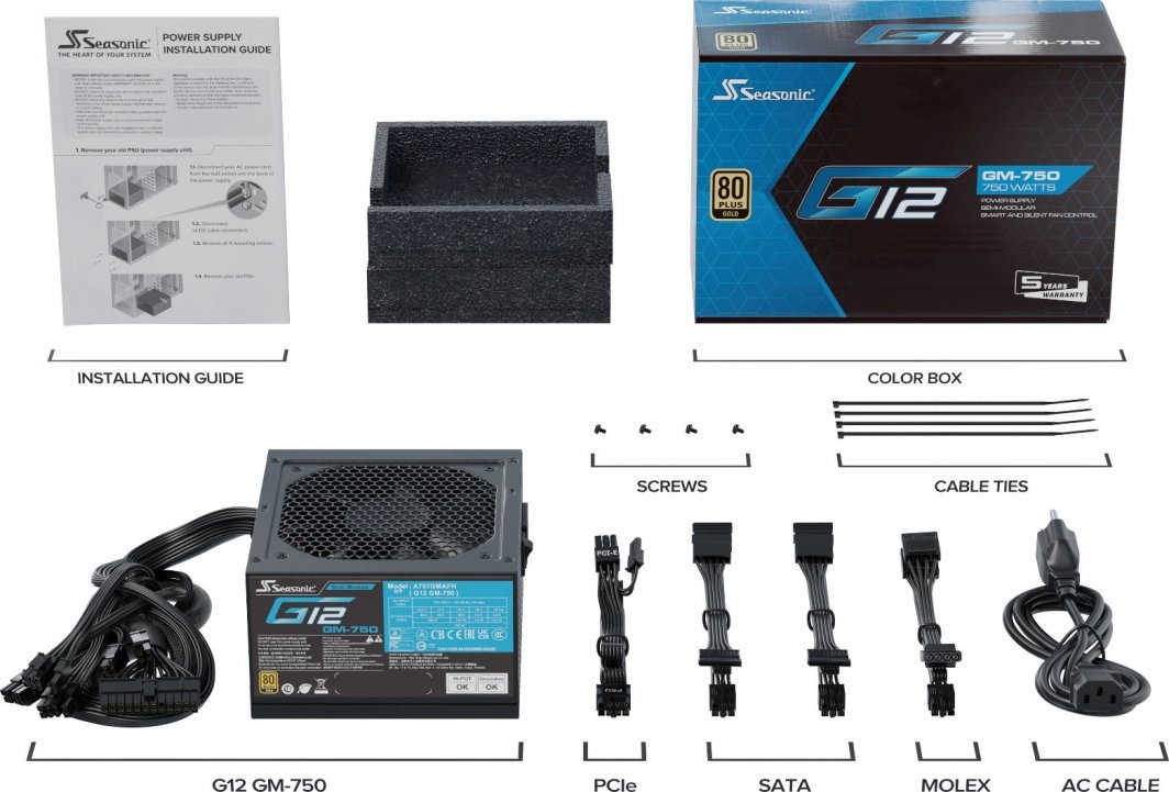 SeaSonic G12 GM G12-GM-750 Power Supply, 750W - Thumbnail 5