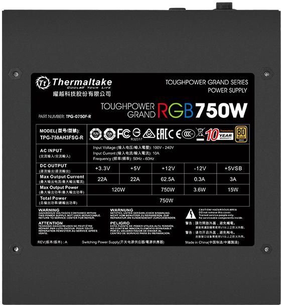 Thermaltake Toughpower Grand RGB PS-TPG-0750FPCGEU-R Power Supply, 750W - Thumbnail 3