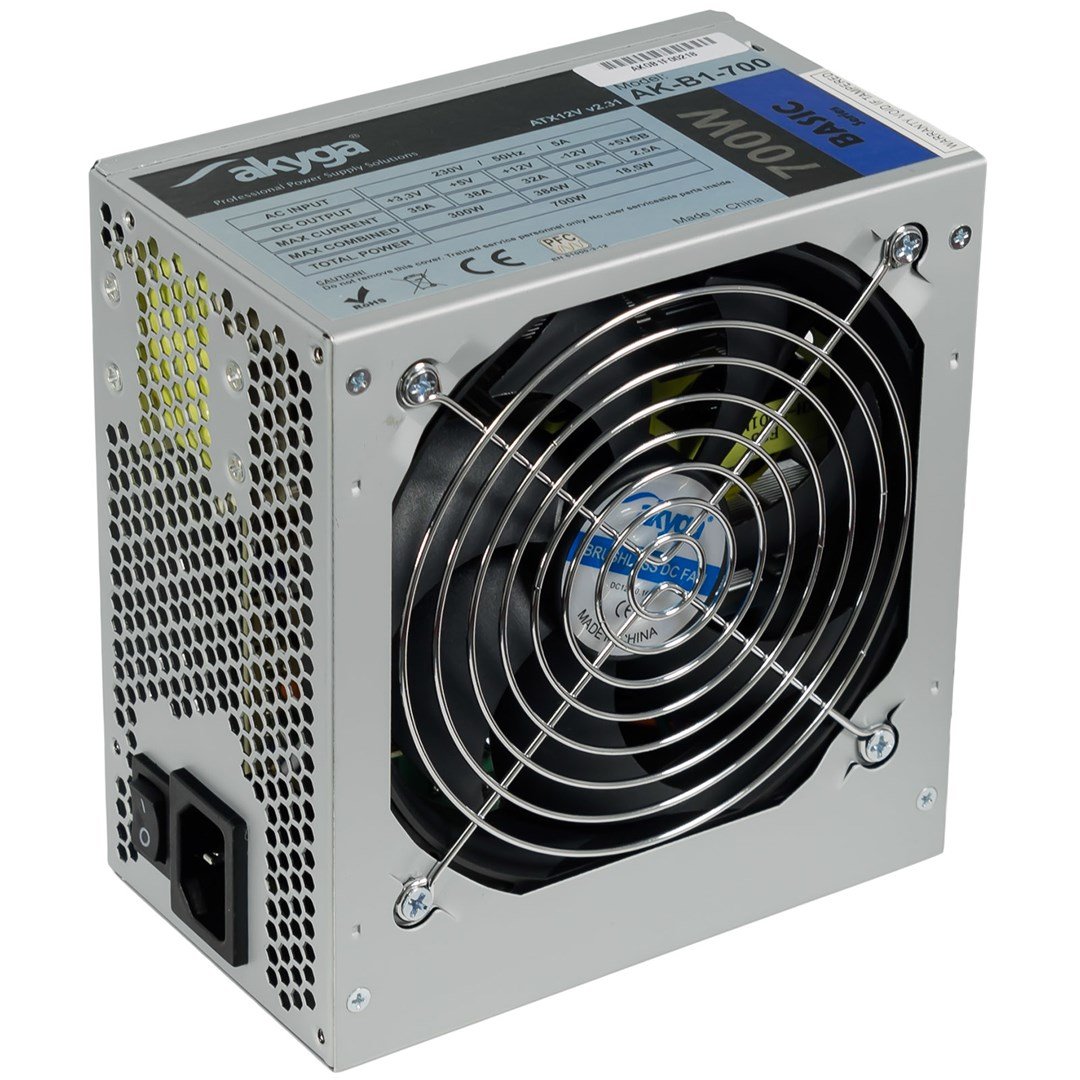 Akyga AK-B1-700 Power Supply, 20+4 pin ATX, 700 W, Grey - Thumbnail 2