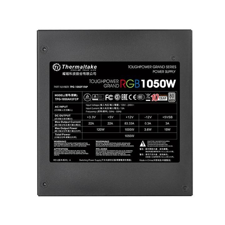 Thermaltake Toughpower Grand Riing Power Supply, 1050W, 80 PLUS Platinum, 140mm, Black - Thumbnail 7