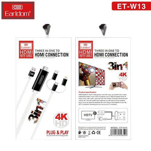 Earldom W13 3n1 HDMI / Type-C / Micro / Lighting Cable, 1.8 Metra - Thumbnail 3