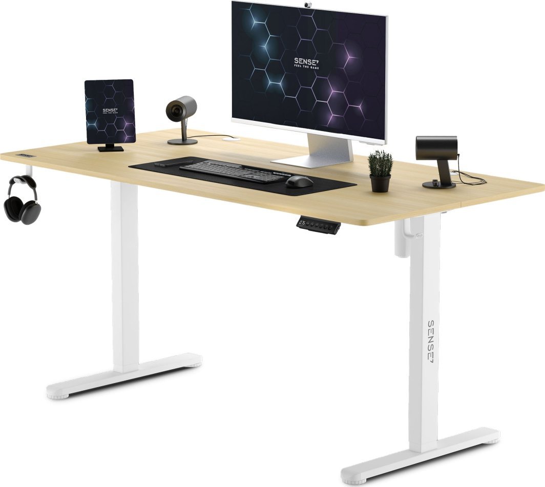 SENSE7 Nojo Table, 140cm x 70cm, White / Light Wood - Image 1
