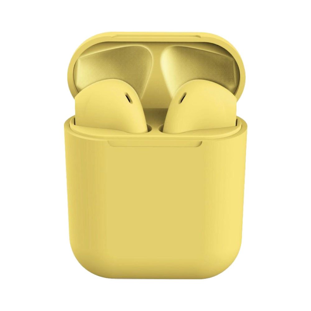 TWS i12 Earbuds, Matte, Yellow - Image 1