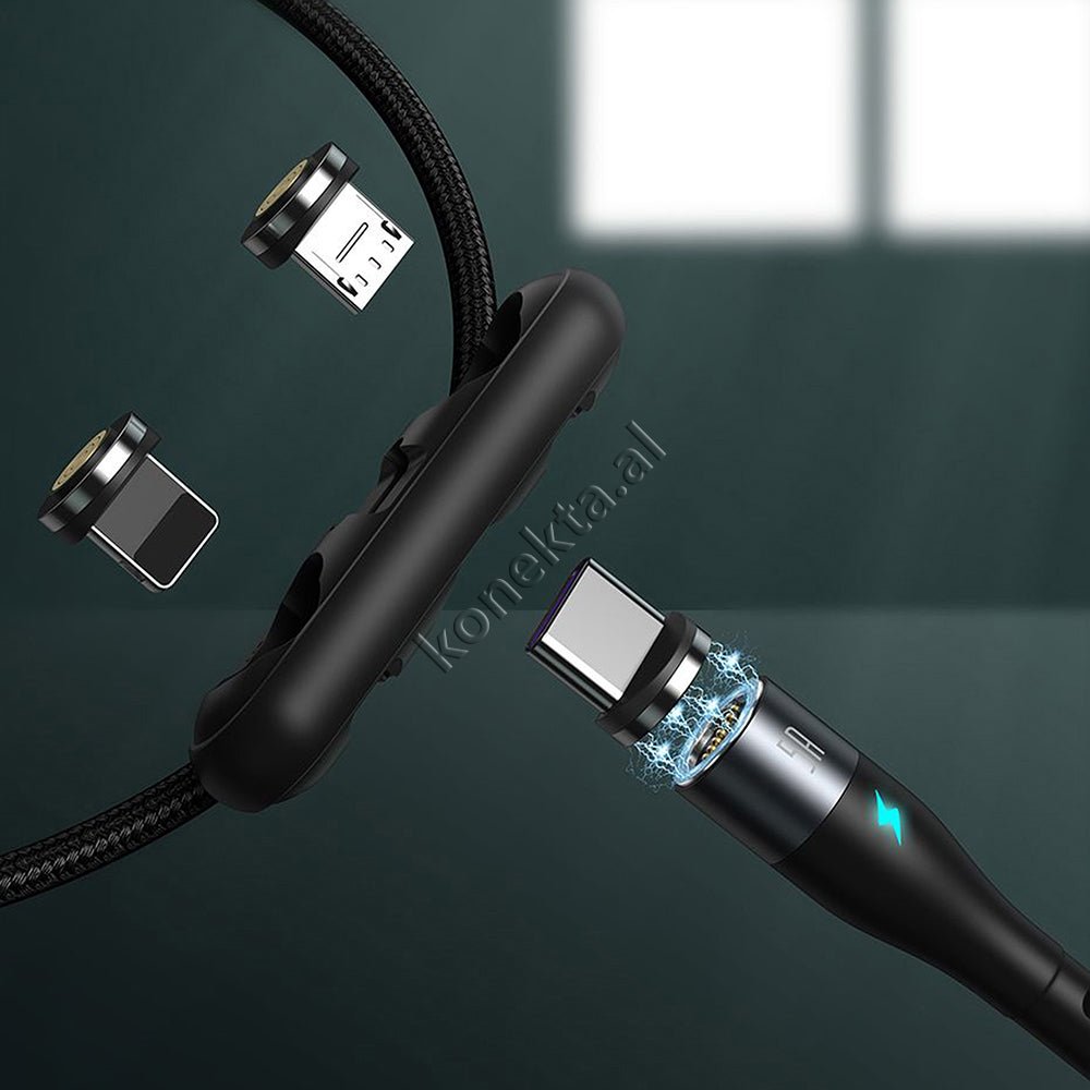 Baseus Kabell USB Me Koke Magnetike 3 Ne 1 Lightning, Micro & Type-C, E Zeze / E Bardhe - Thumbnail 3
