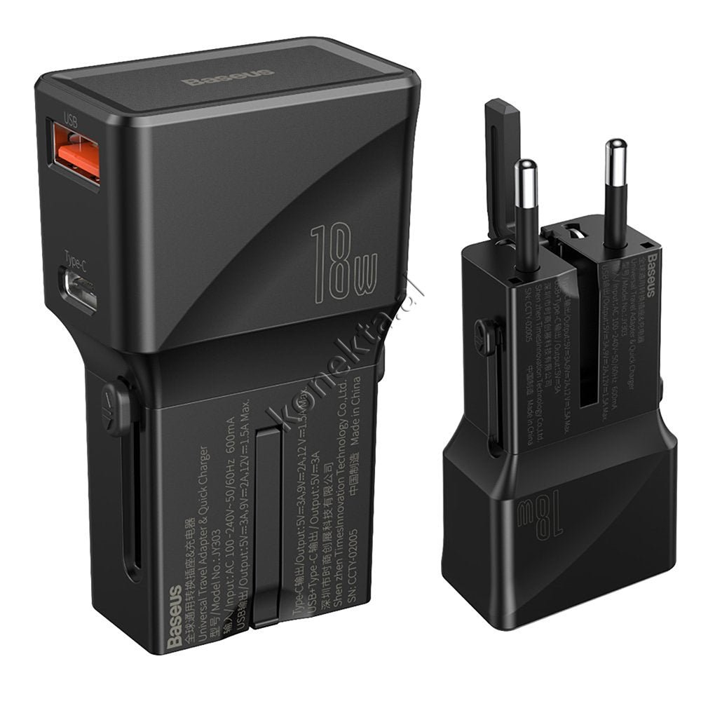 Baseus Universal 18W Charger, USB + Type-C, Fast Charging - Image 1