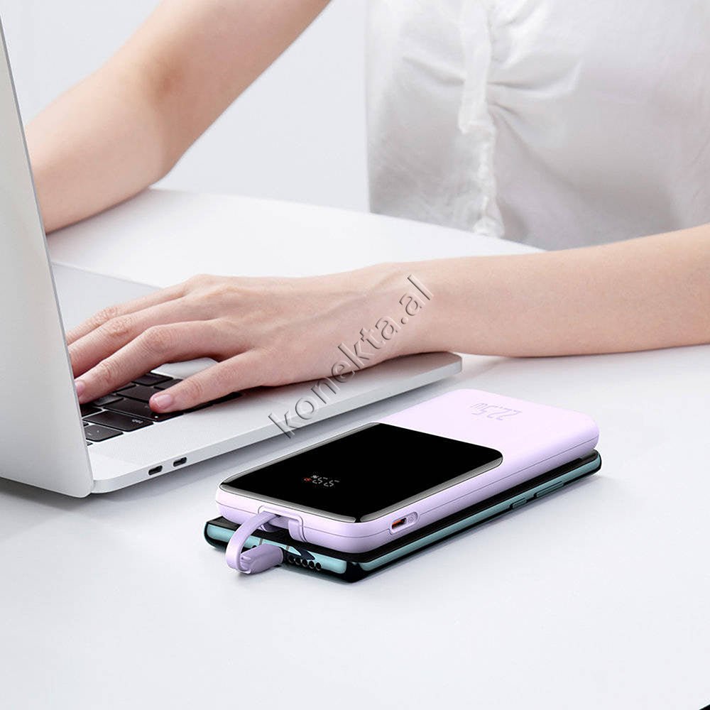 Baseus 22.5W 10000mAh External Battery, Purple, With 1 Port and Lightning & Type-C Cable - Thumbnail 10