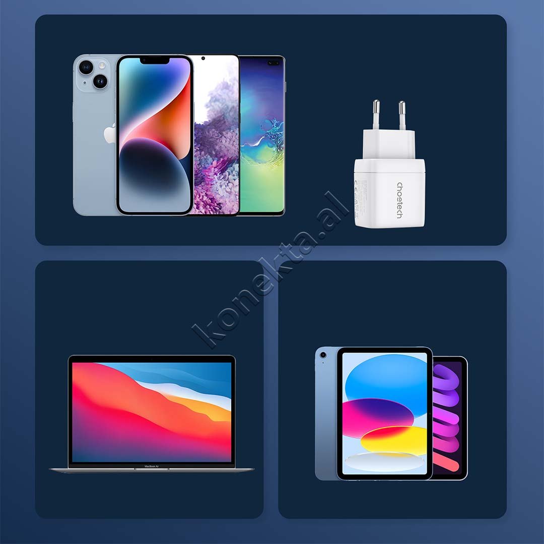 Choetech Adaptor Karikimi 35W Me Porte USB-A Dhe Type-C Me Display - Thumbnail 7