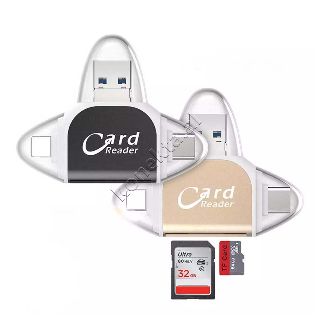COTECICOTECI Adaptor Me Portë USB-A, USB-C dhe Lightning Për Kartë TF Dhe SD - Thumbnail 9