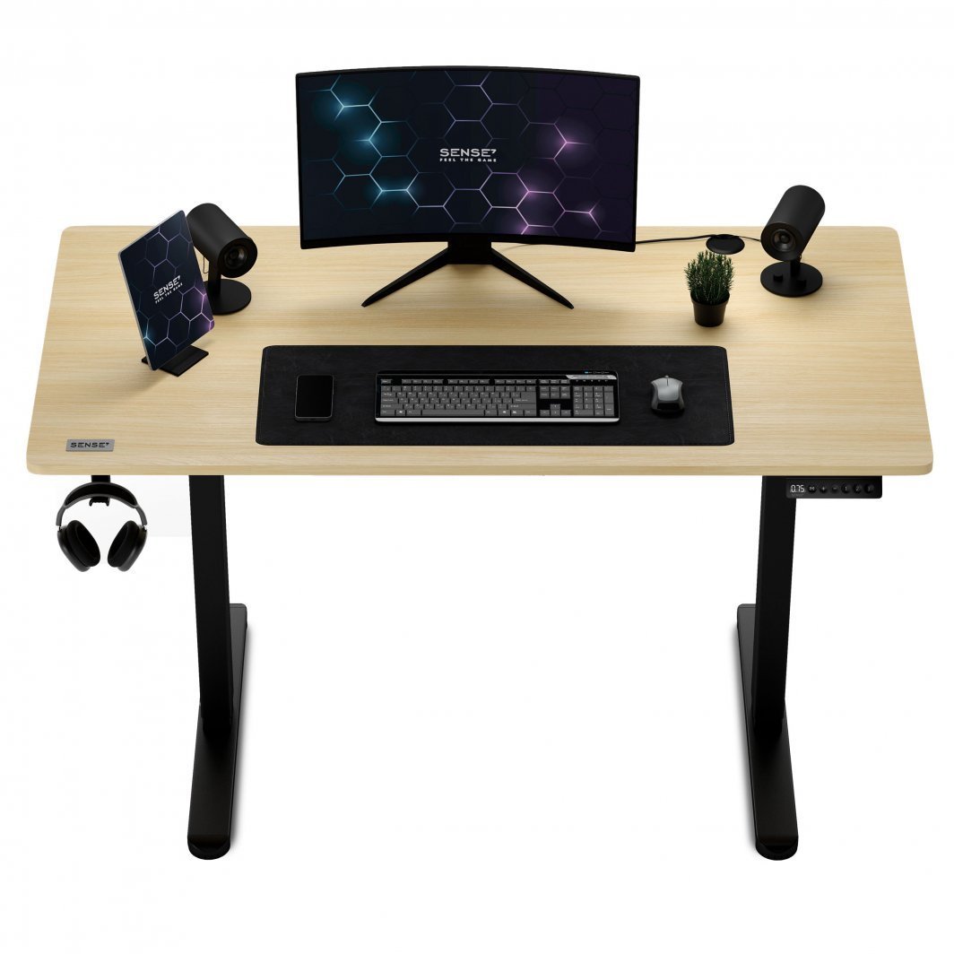 SENSE7 Nojo Electric Desk, 120cm x 60cm, Black / Light Wood - Thumbnail 7