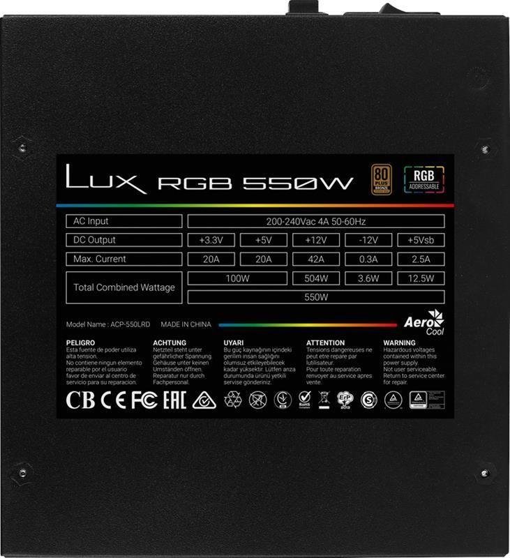 Aerocool LUX AEROPGSLUXRGB-550 Power Supply, 550W - Thumbnail 4