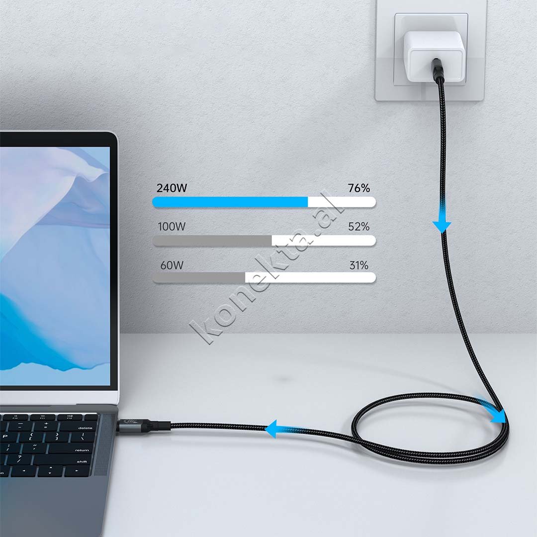 Choetech 240W Type-C to Type-C Charging Cable, 1.2m, Black - Thumbnail 8
