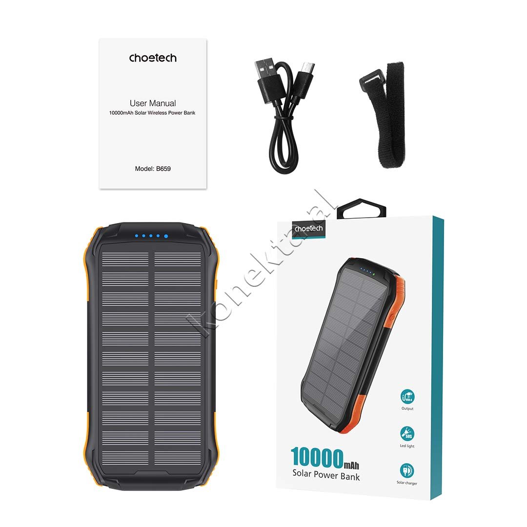 Choetech 10000mAh Solar Panel Power Bank, Black, Orange, White, Blue, Green - Thumbnail 6