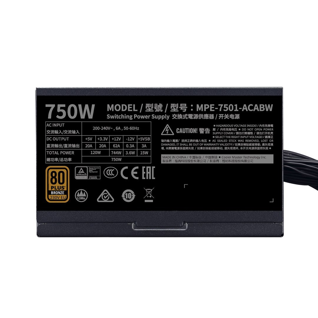 Cooler Master MWE 750 Bronze 230V V2 Power Supply, 24-pin ATX, 750 W, Black - Thumbnail 3