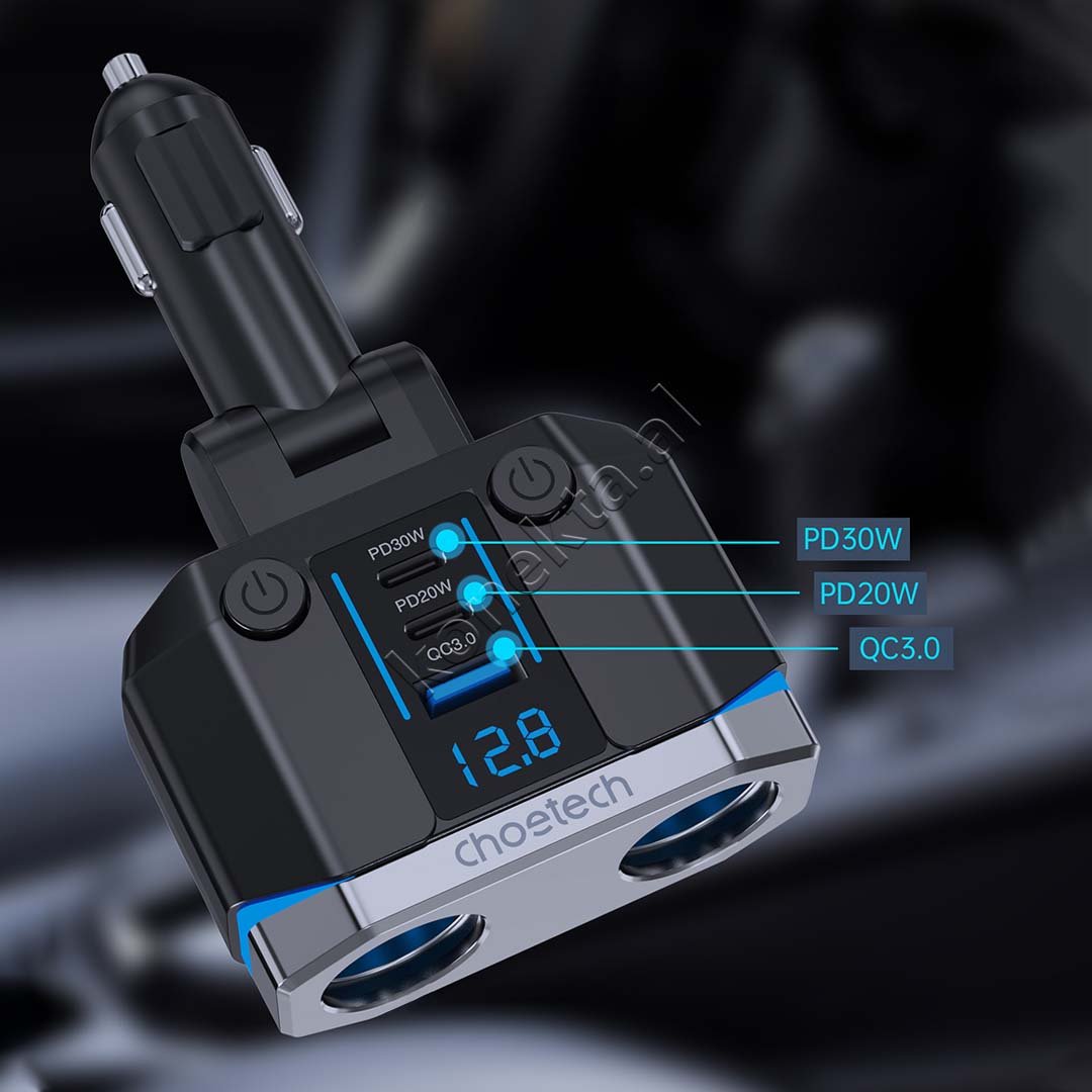Choetech Adaptor Karikimi 200W Per Makine Me 2 Porta Type-C Dhe 1 Porte USB - Thumbnail 6