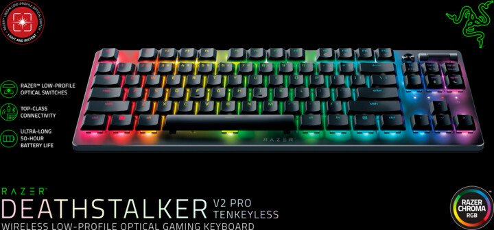 Razer DeathStalker V2 Pro Keyboard, TKL, Red switch, US - Thumbnail 8