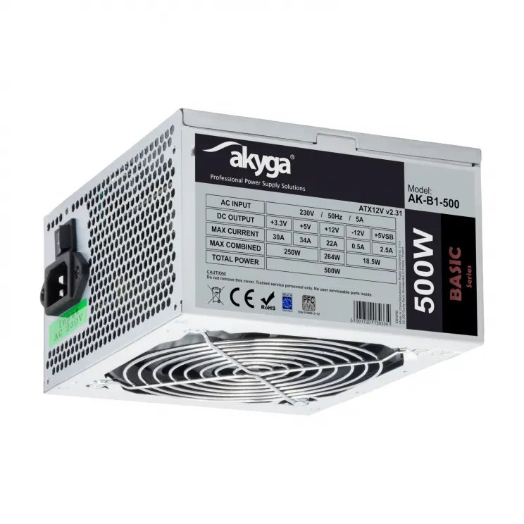 Akyga AK-B1-500 Power Supply, 500W, 20+4 pin, Gray - Thumbnail 2