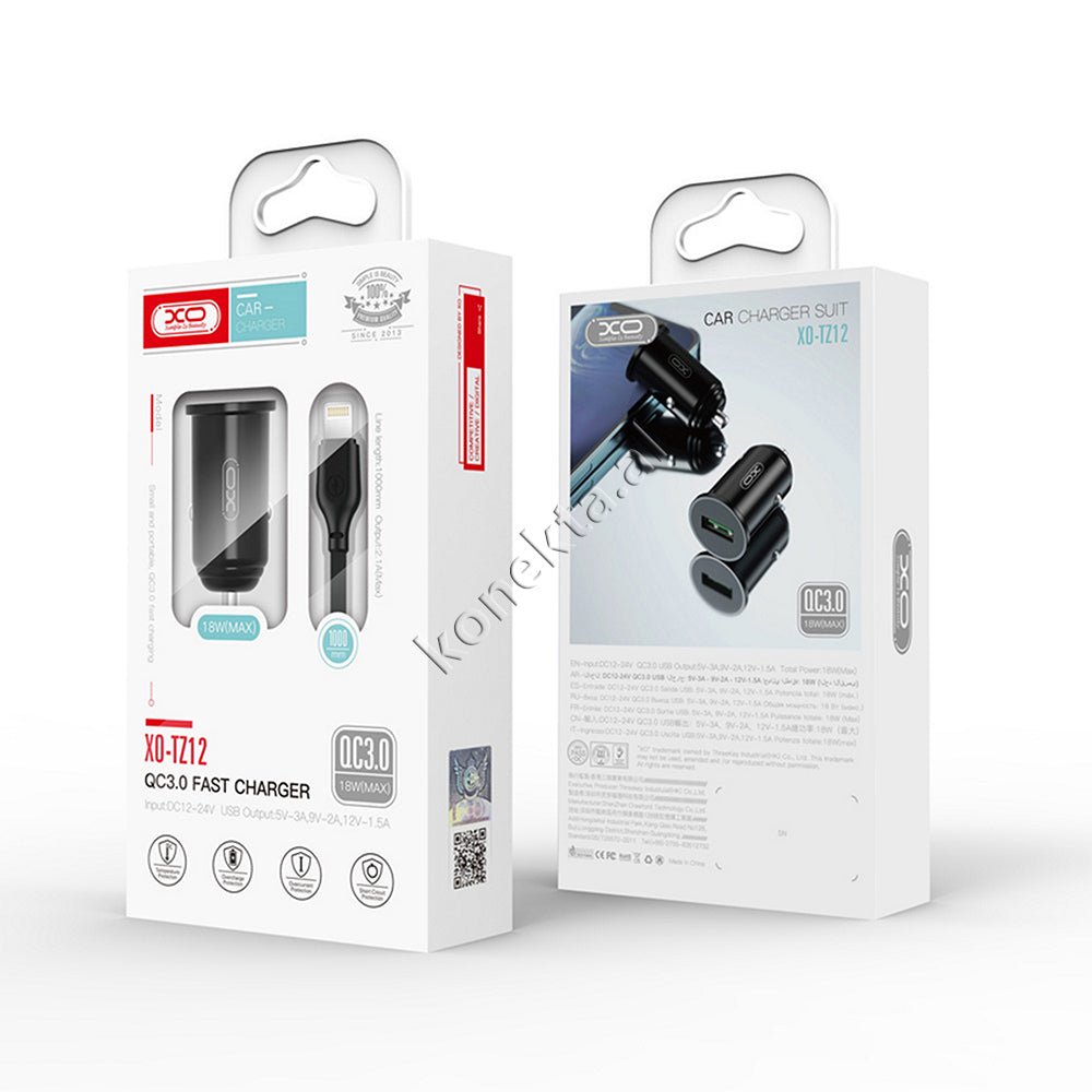 XO Adaptor Karikimi Per Makine 18W Me 1 Porte Dhe Kabell Lightning / Micro & Type-C - Thumbnail 2