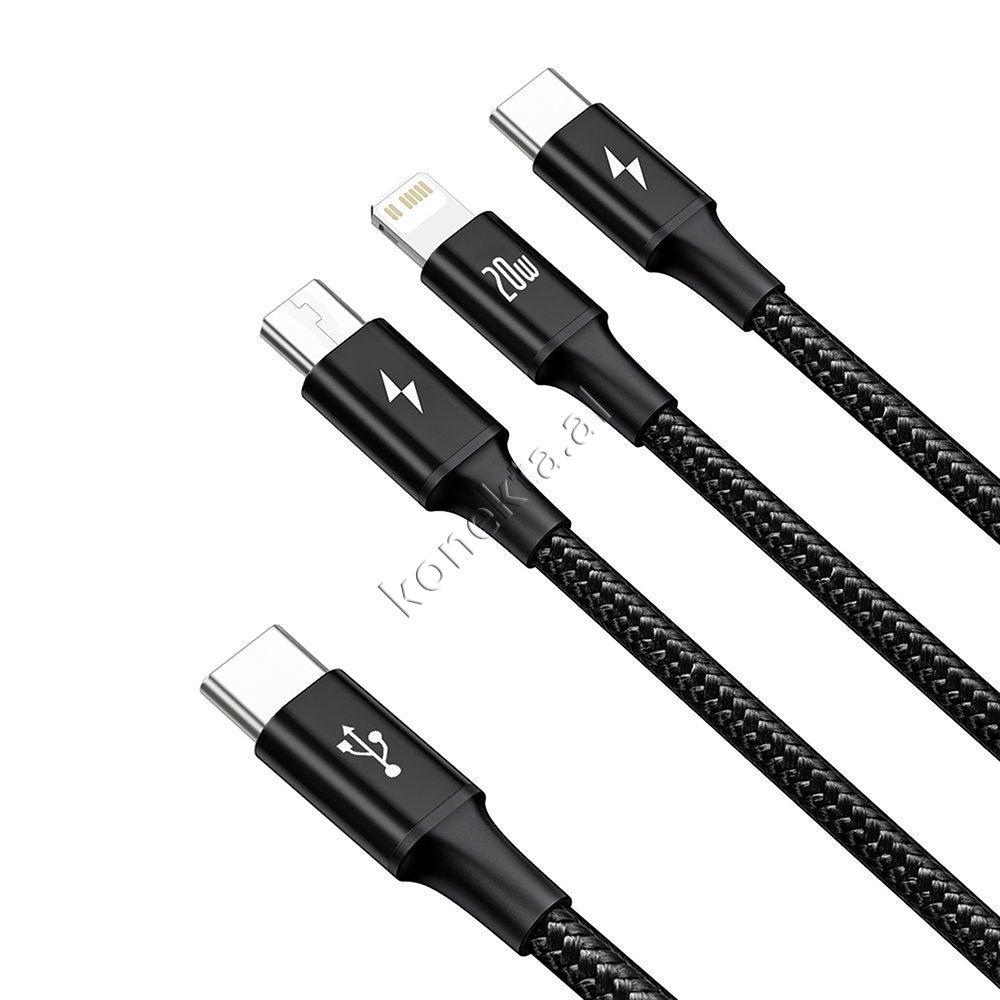 Baseus 3 Ne 1 Charging Cable, Type-C / Lightning / Micro, 20W, 1.5m - Thumbnail 2