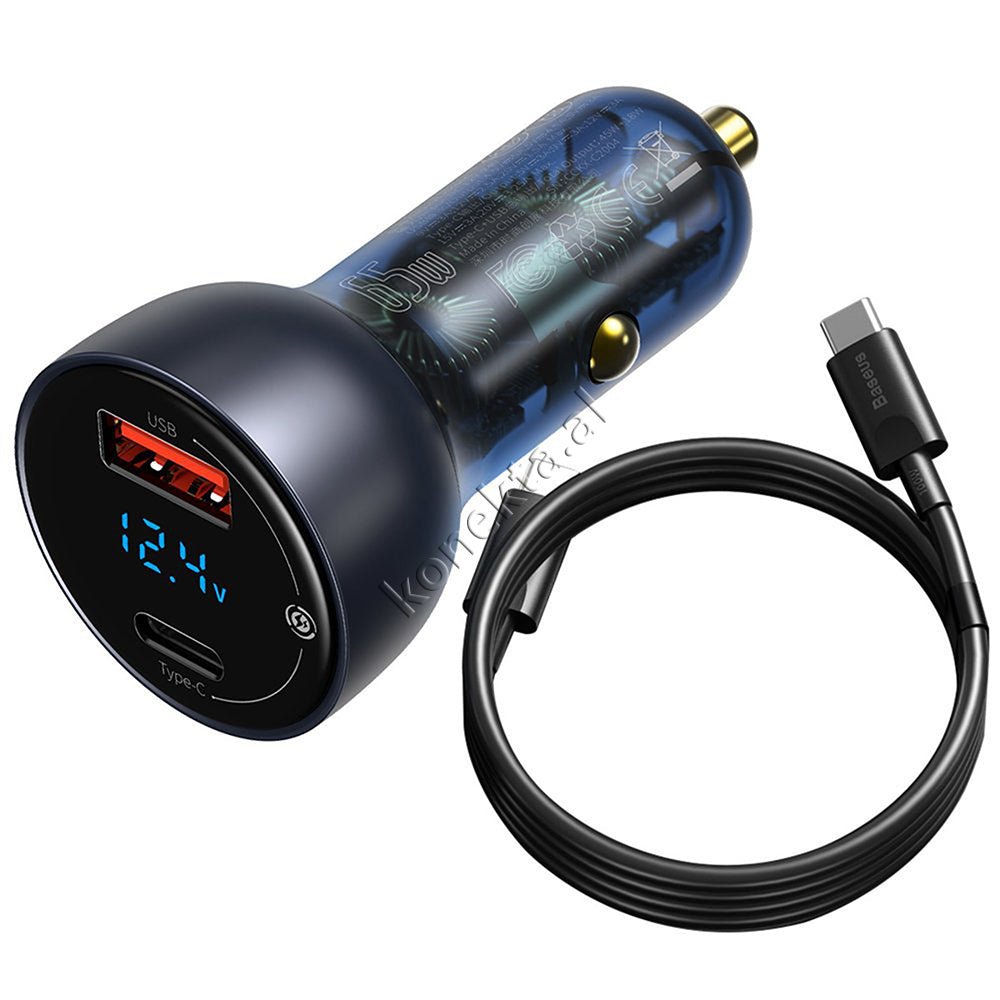 Baseus 65W Charger, 2 USB & Type-C Ports, Black - Image 1