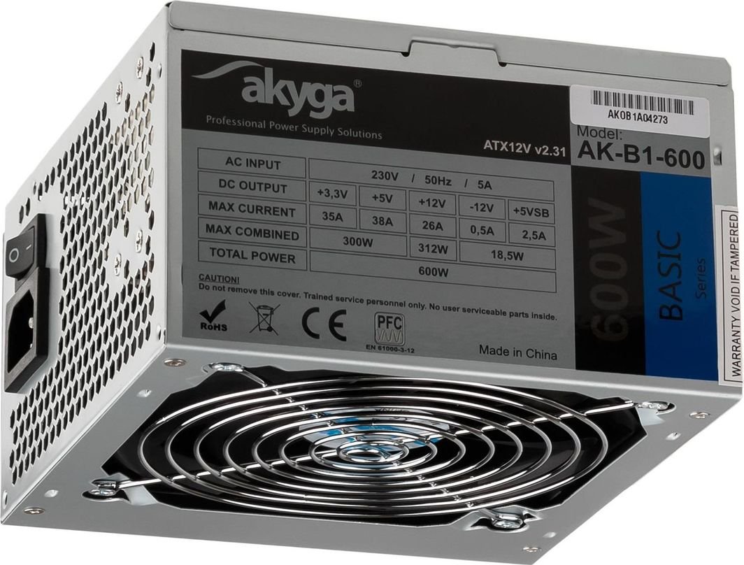 Akyga Basic AK-B1-600 ATX Power Supply, 600W - Image 1