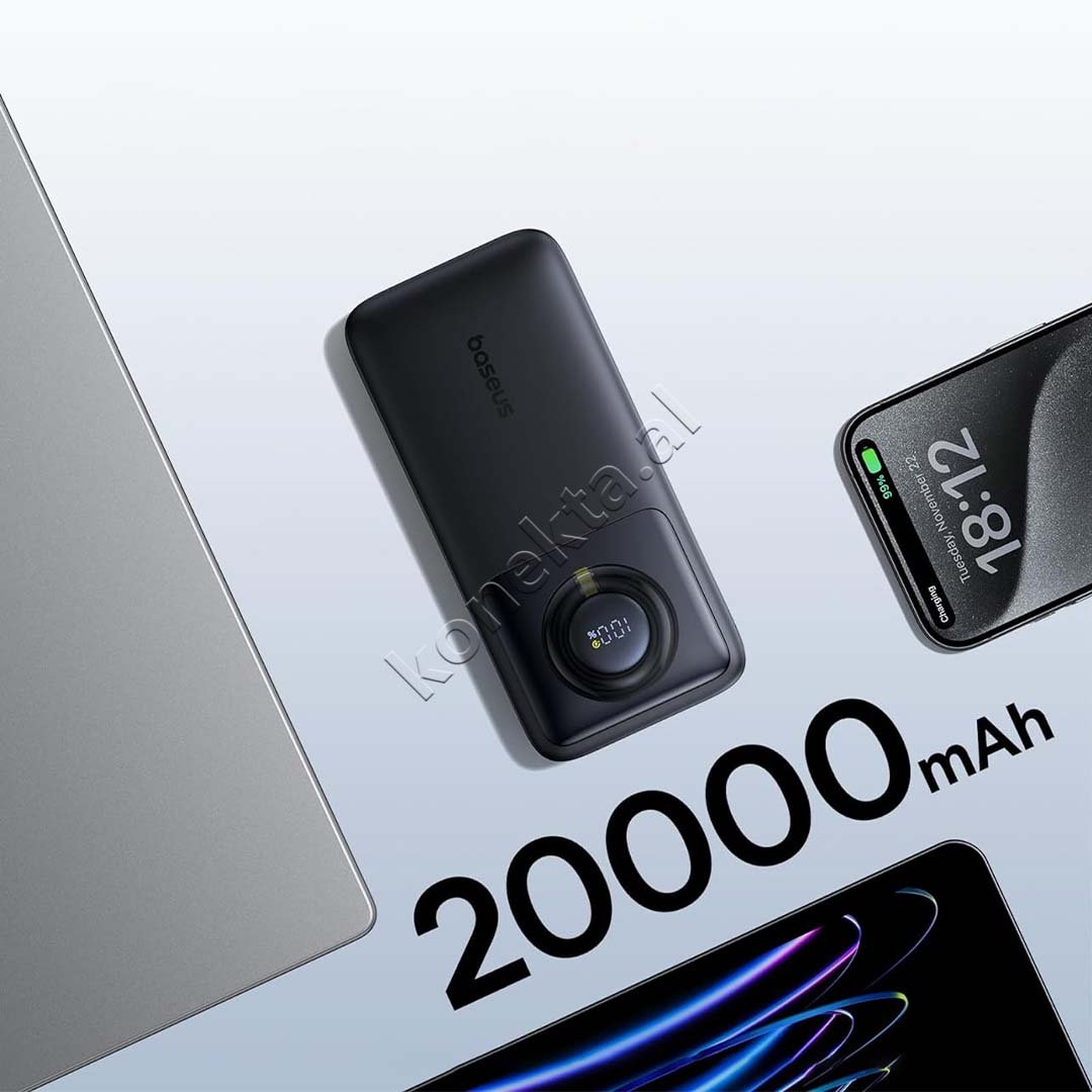 Baseus Power Bank, 20000mAh, 65W, Me Fishe Type-C Te Terheqshme - Thumbnail 5