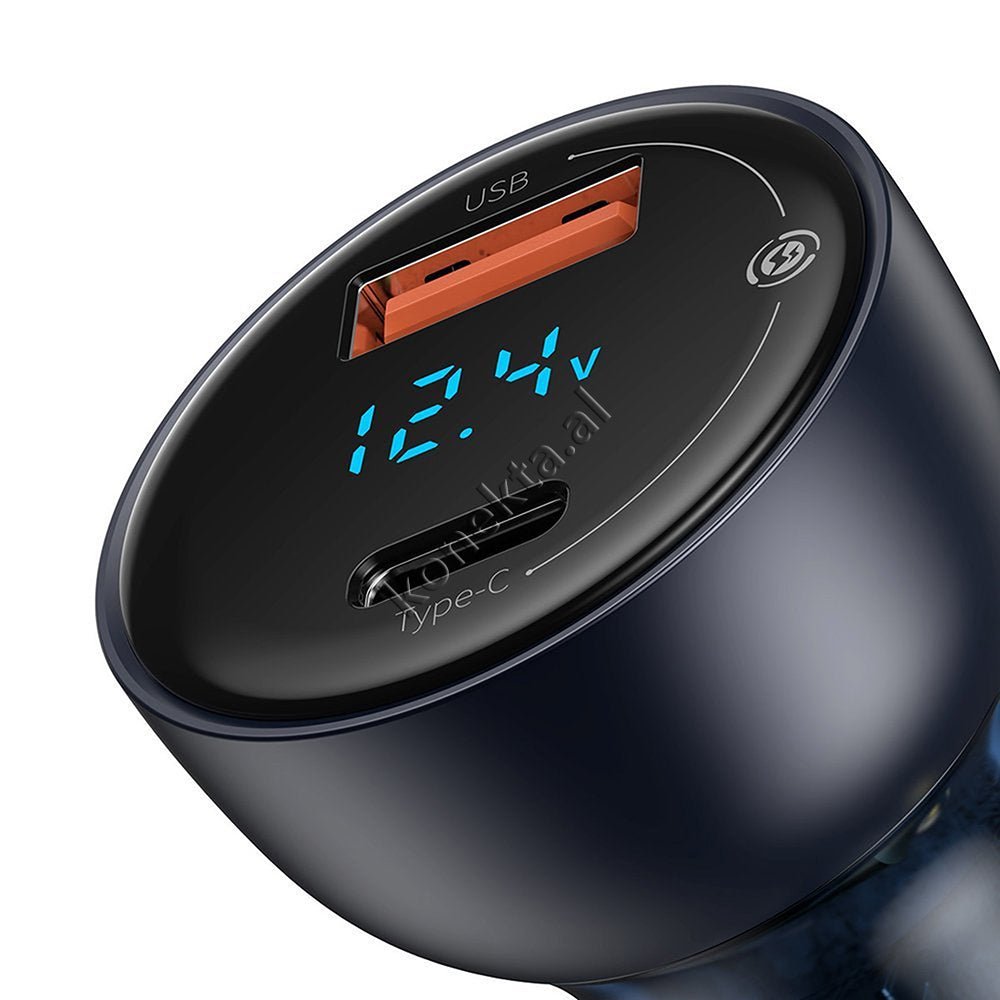 Baseus Digital Display Car Charger, 65W, 2 USB Ports, Type-C, Black/Grey - Thumbnail 5