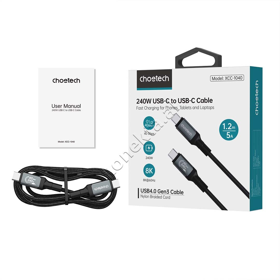 Choetech 240W Type-C to Type-C Charging Cable, 1.2m, Black - Thumbnail 10