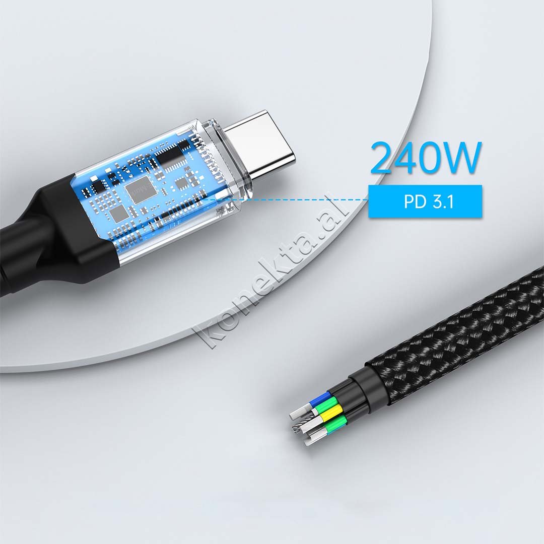 Choetech 240W Type-C to Type-C Charging Cable, 1.2m, Black - Thumbnail 5