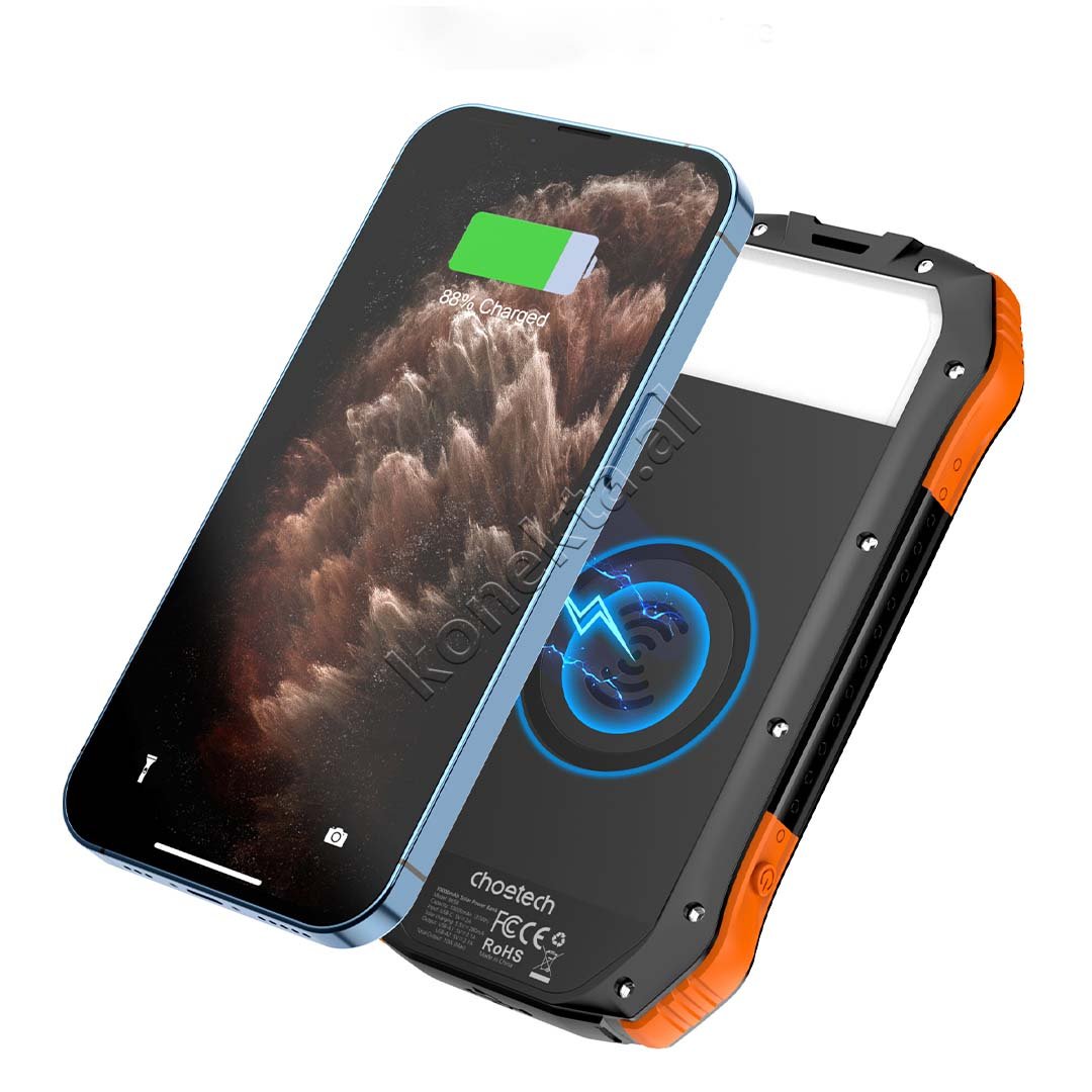 Choetech 10000mAh Solar Panel Power Bank, Black, Orange, White, Blue, Green - Thumbnail 5