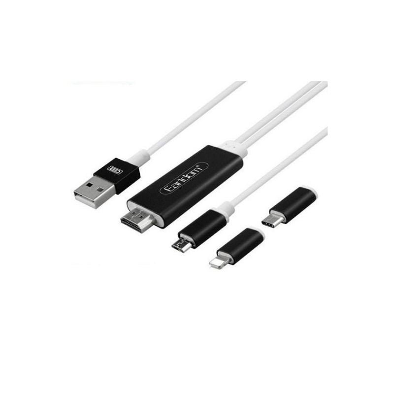 Earldom W13 3n1 HDMI / Type-C / Micro / Lighting Cable, 1.8 Metra - Image 1