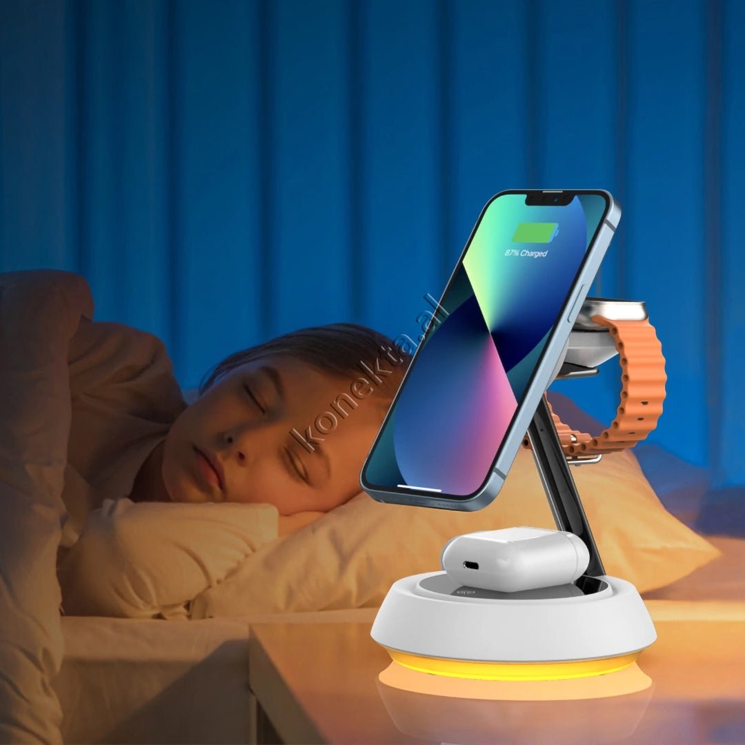 Wiwu Wireless Charger, 15W, 3 Charging Spots, White, Ambient Soft Light - Thumbnail 2