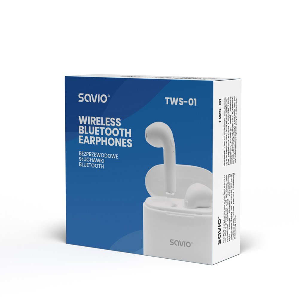 Savio TWS-01 Earbuds, Wireless, White - Thumbnail 6