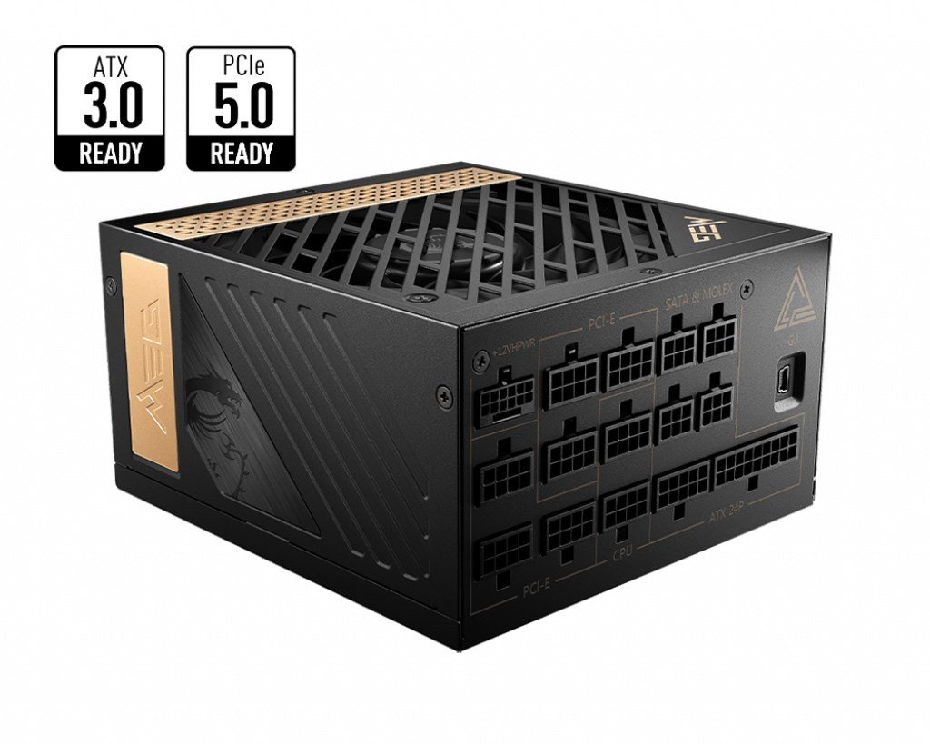 MSI MEG AI1300P PCIE5 Power Supply, 24-pin ATX, 1300 W, Black - Image 1