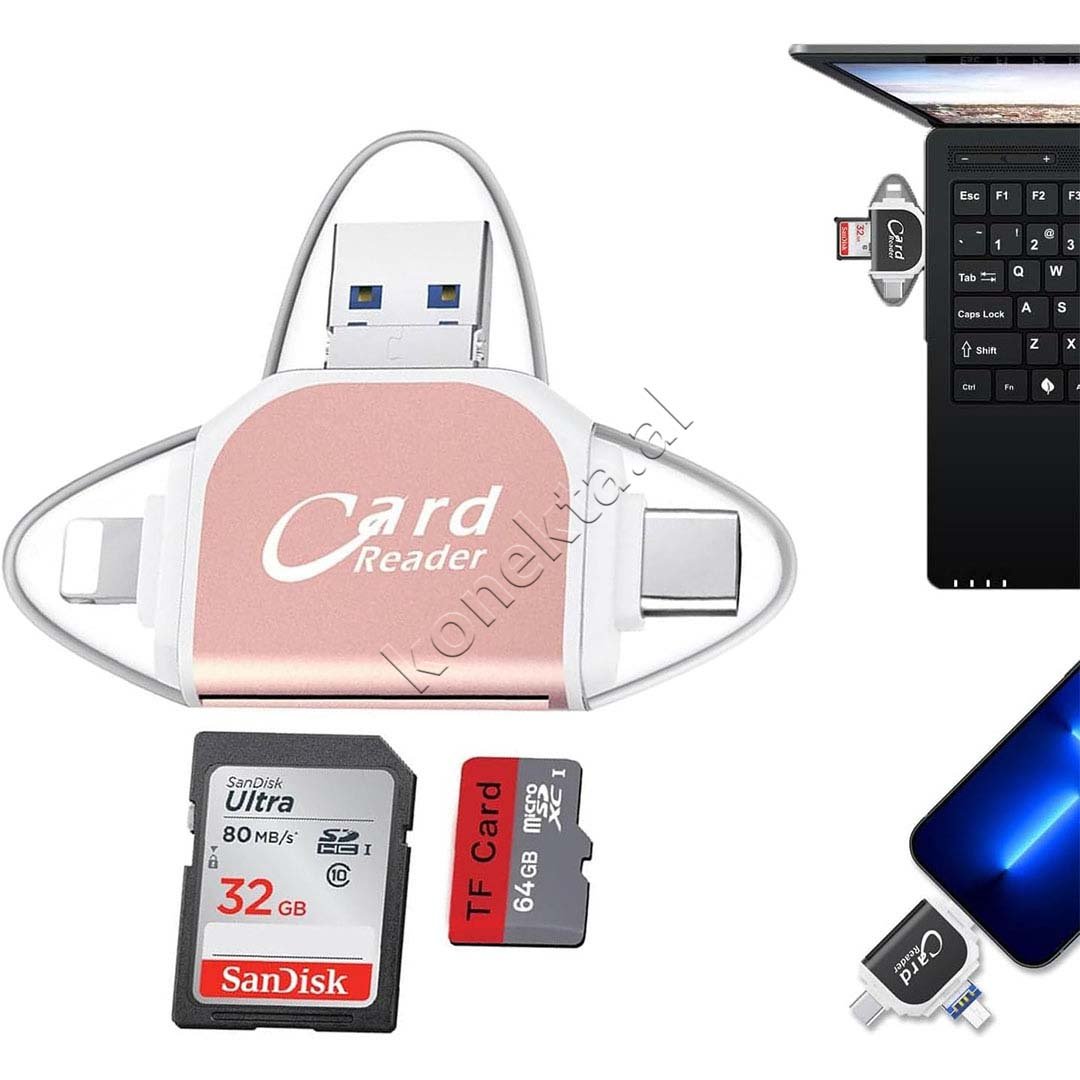 COTECICOTECI Adaptor Me Portë USB-A, USB-C dhe Lightning Për Kartë TF Dhe SD - Thumbnail 4