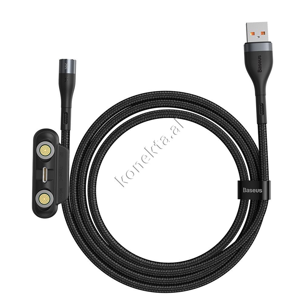 Baseus Kabell USB Me Koke Magnetike 3 Ne 1 Lightning, Micro & Type-C, E Zeze / E Bardhe - Thumbnail 19