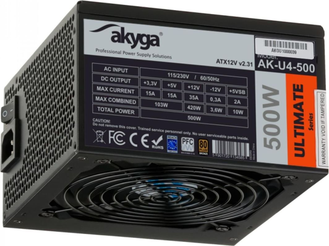 Akyga Ultimate AK-U4-500 ATX Power Supply, 500W - Image 1