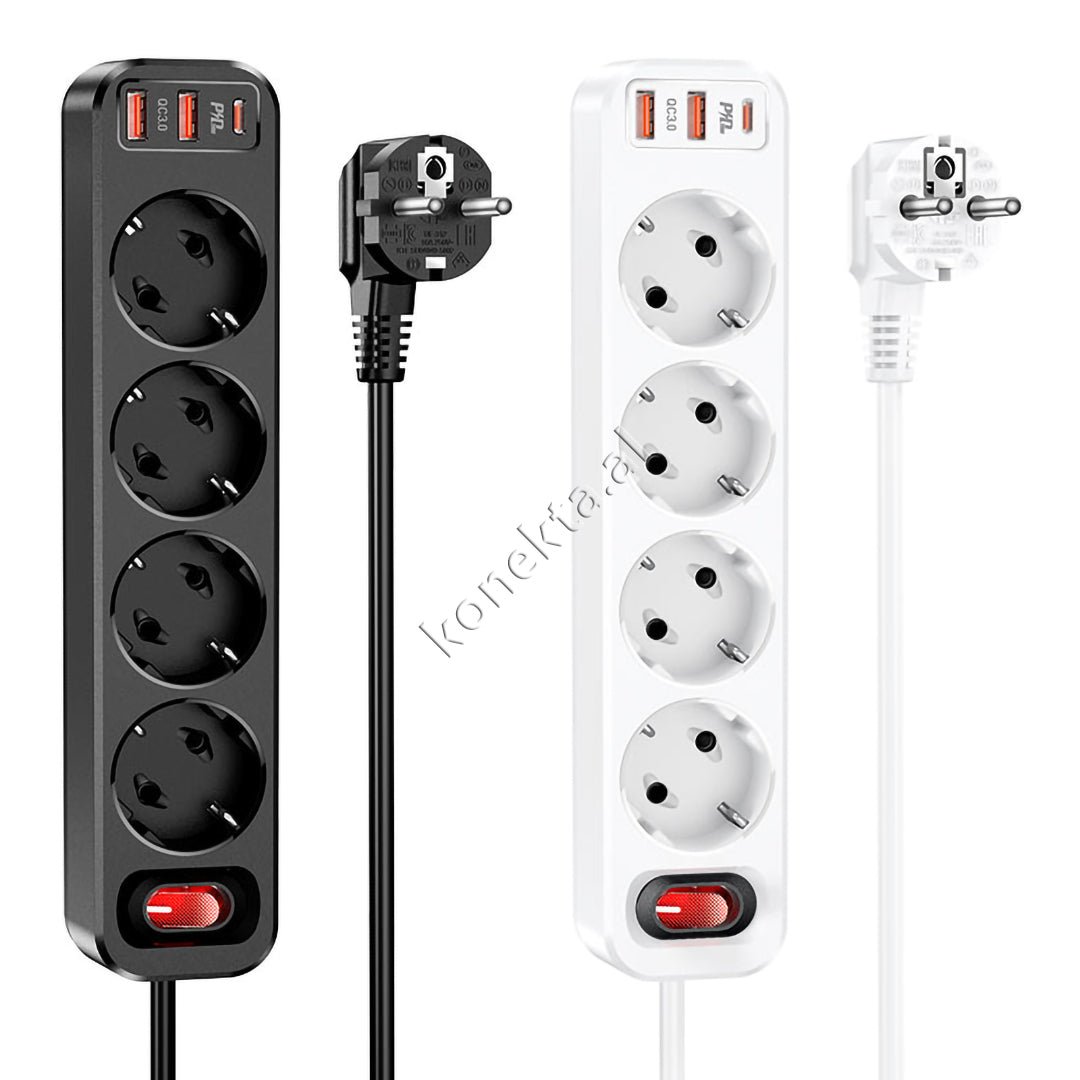 XO Multiprize Power Strip 4 Vendeshe 4000W Me 3 Porta USB Dhe Type-C - Thumbnail 3