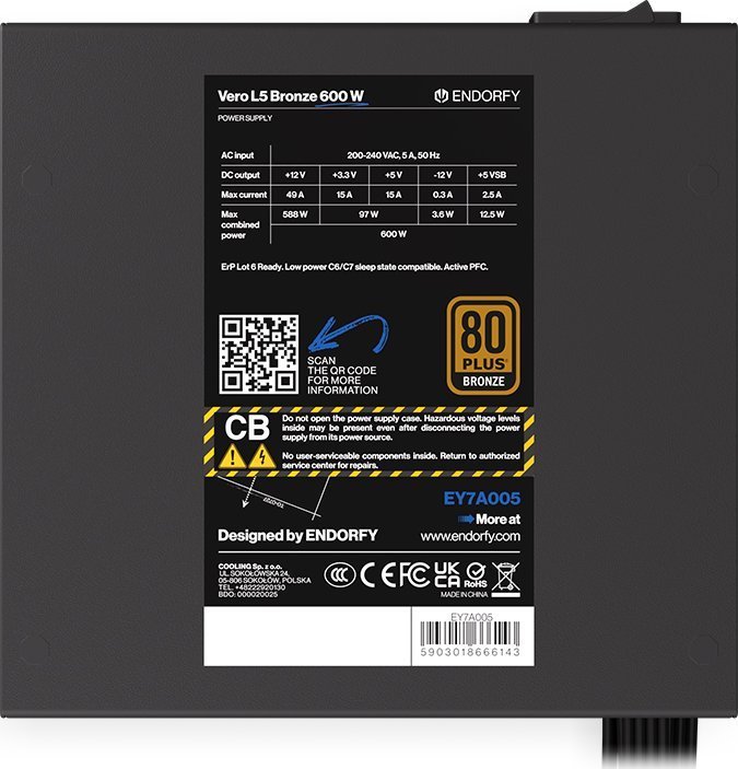 Endorfy Vero L5 Bronze EY7A005 ATX Power Supply, 600W - Thumbnail 6