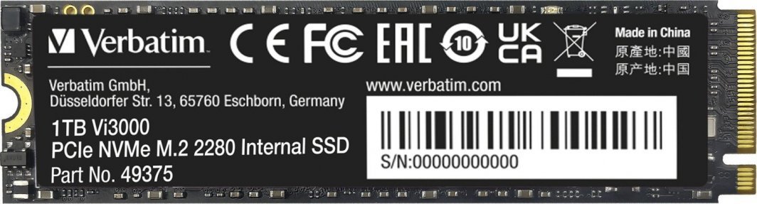 Verbatim Vi3000 SSD, 1TB, M.2 2280 PCI-E x4 Gen4 NVMe - Image 1