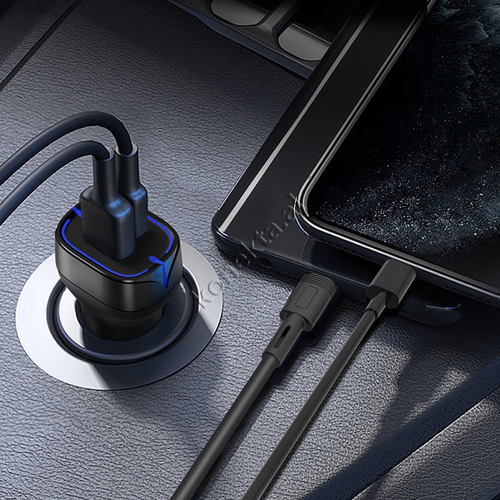 XO 20W Car Charger, Black / White, USB & Type-C Ports - Thumbnail 3