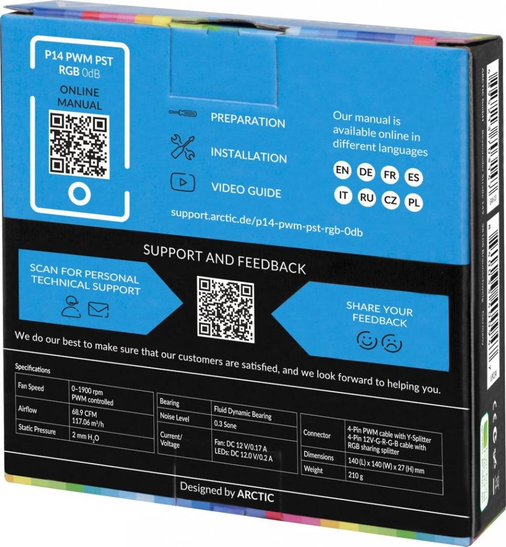 Arctic P14 PWM PST RGB 0dB Fan, 140 mm - Thumbnail 6