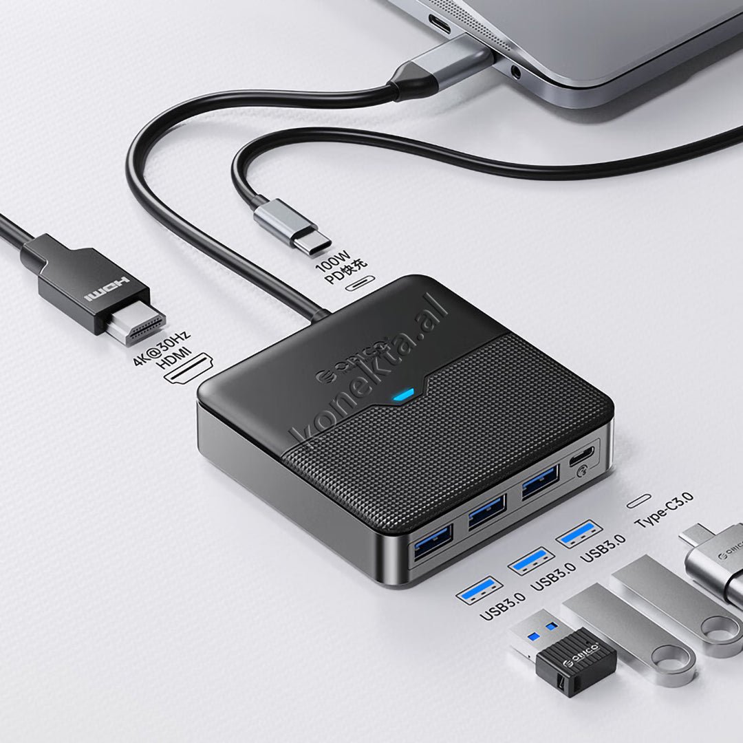 Orico Type-C HUB Adapter 6 Në 1 Me Port HDMI 4k@30Hz Dhe PD 100W - Image 1