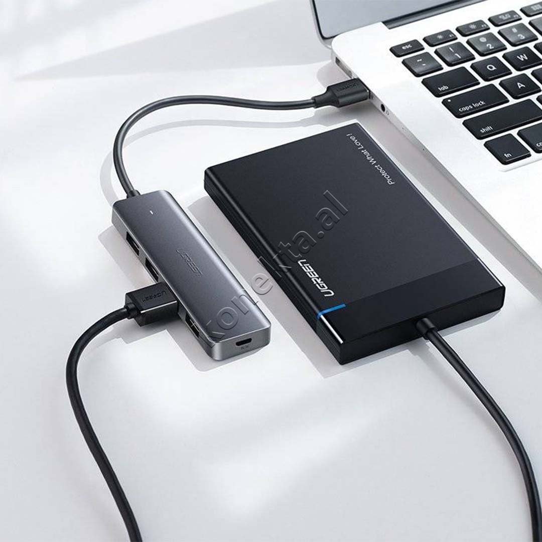 Ugreen USB Hub, 4 Porta USB 3.0, Kabëll Type-C, E argjendtë - Thumbnail 3
