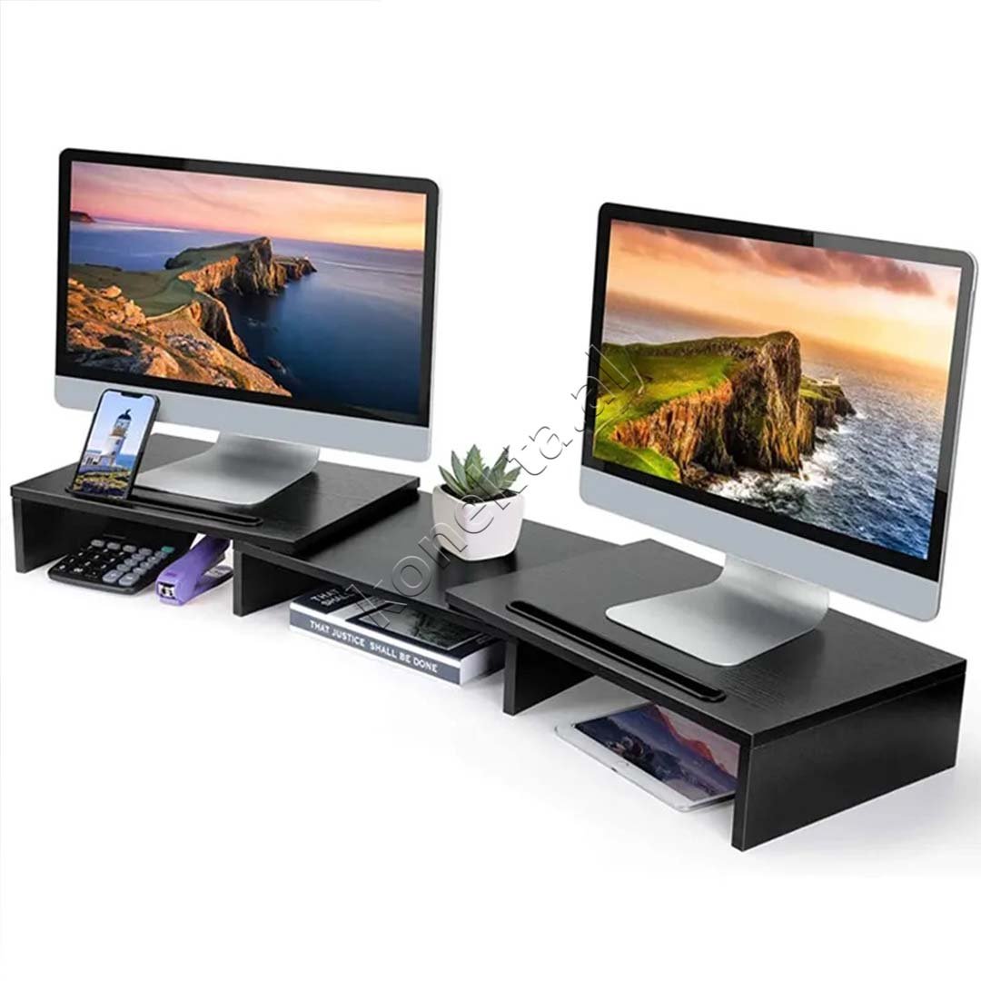 Baseus Monitor Stand, Wooden, 400x300x80mm, Black - Thumbnail 5
