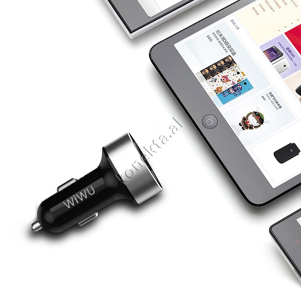WiWU Car Charger, 30W, Black, Dual USB Ports - Thumbnail 5