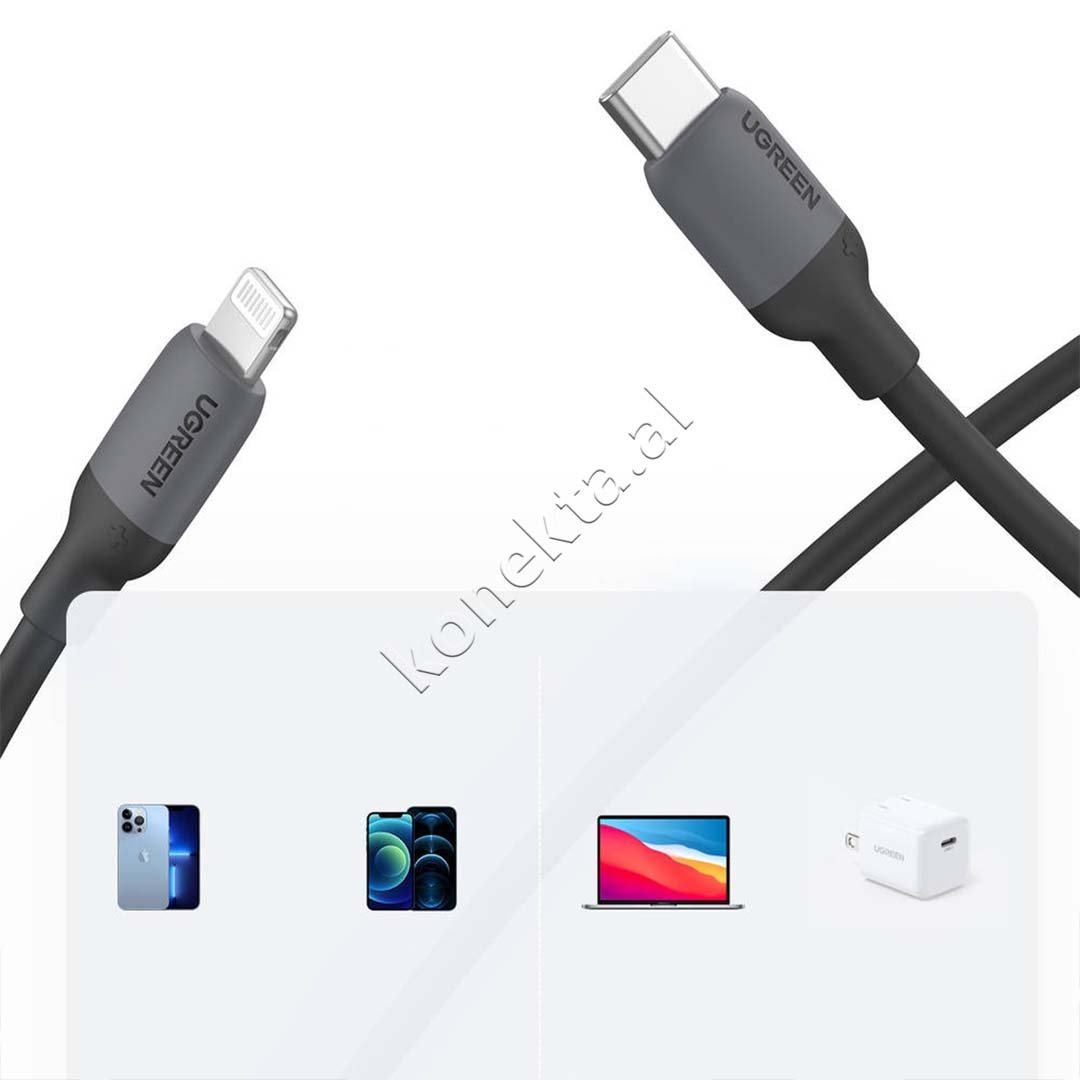 UGreen USB-C to Lightning Cable, 20W, 1m, Grey - Thumbnail 2