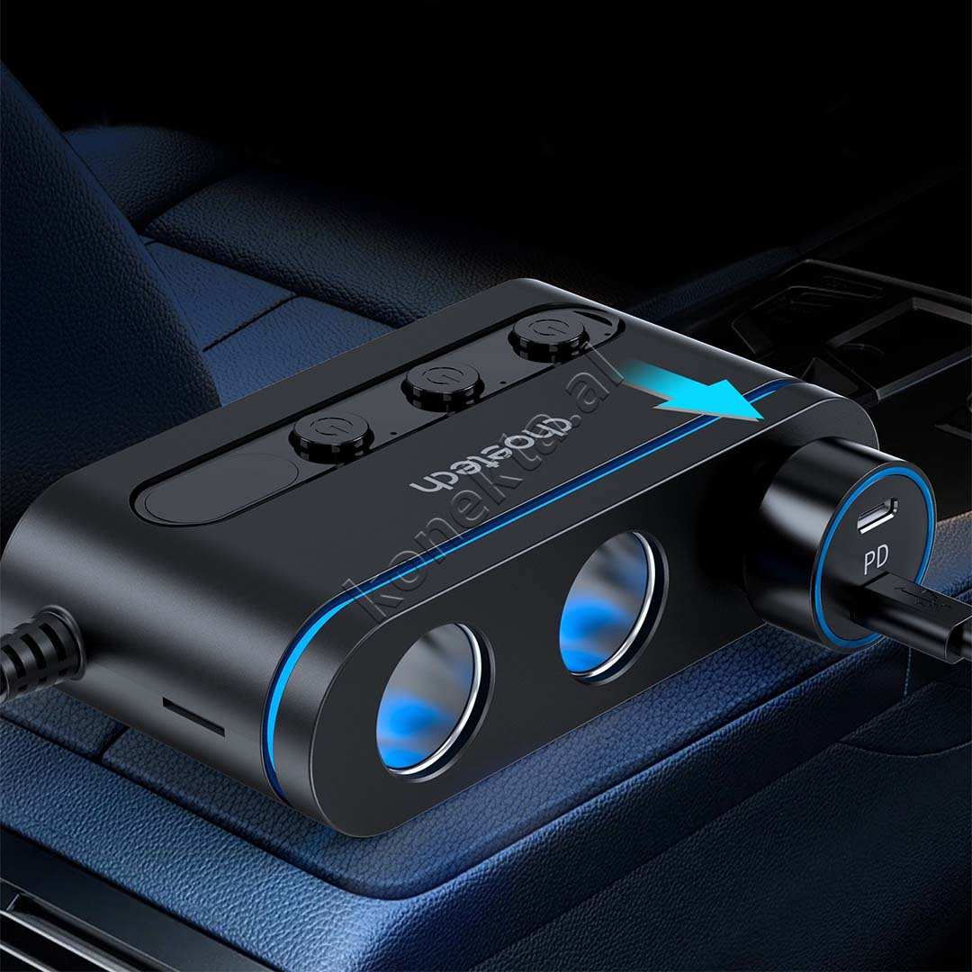 Choetech Car Charger, 200W, 2 x Type-C, 1 x USB - Thumbnail 4